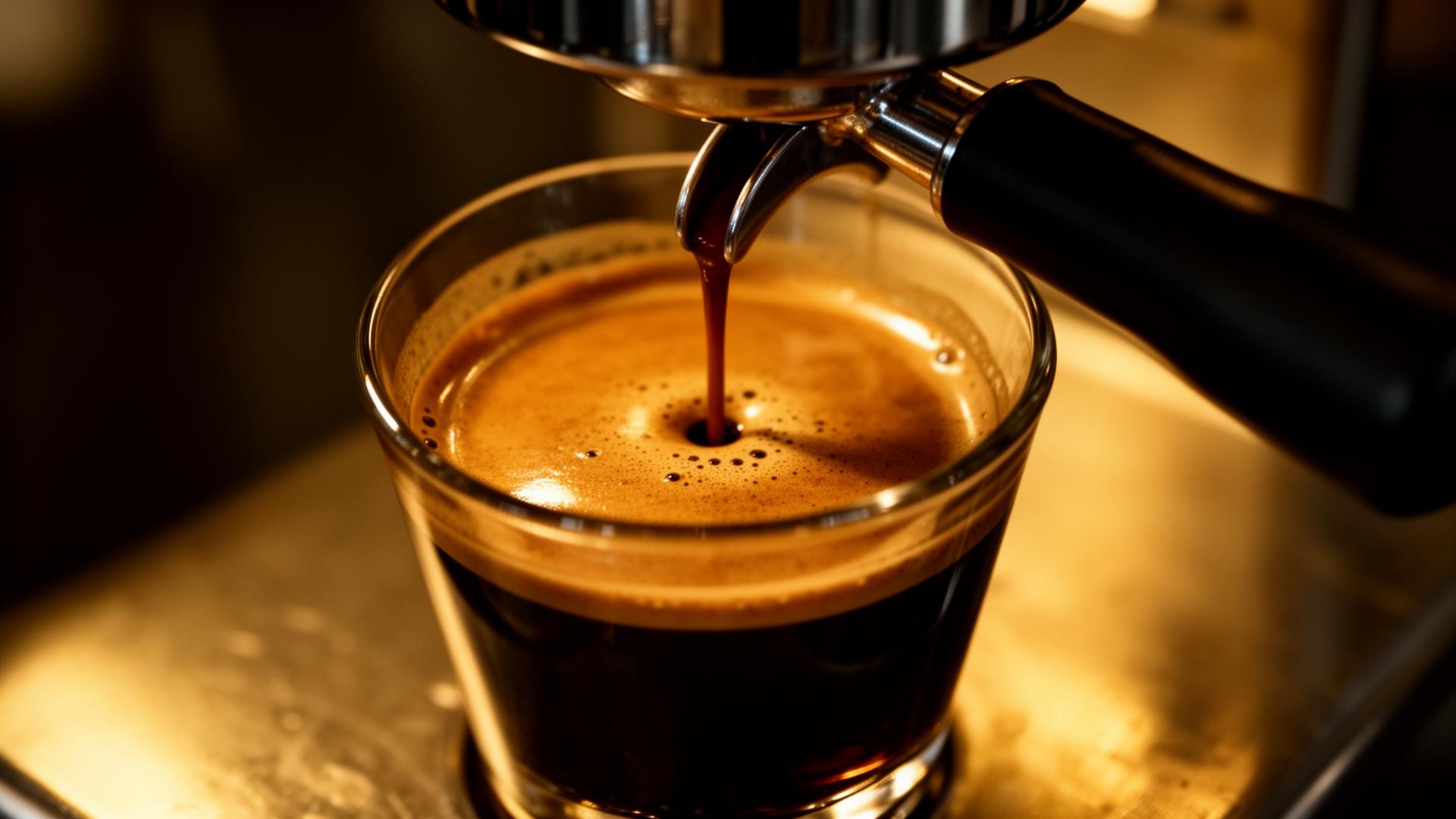 Espresso recién extraído con crema dorada